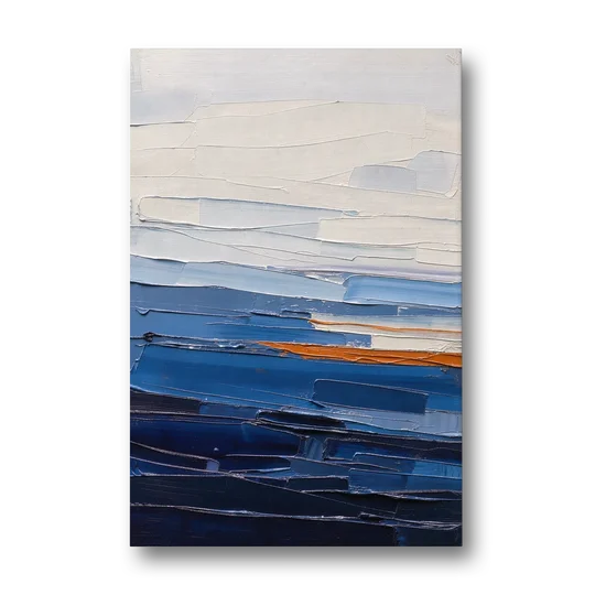 Blue Triptych Wall Art Strata I with Ember Seam - Canvas Wall Art - Front