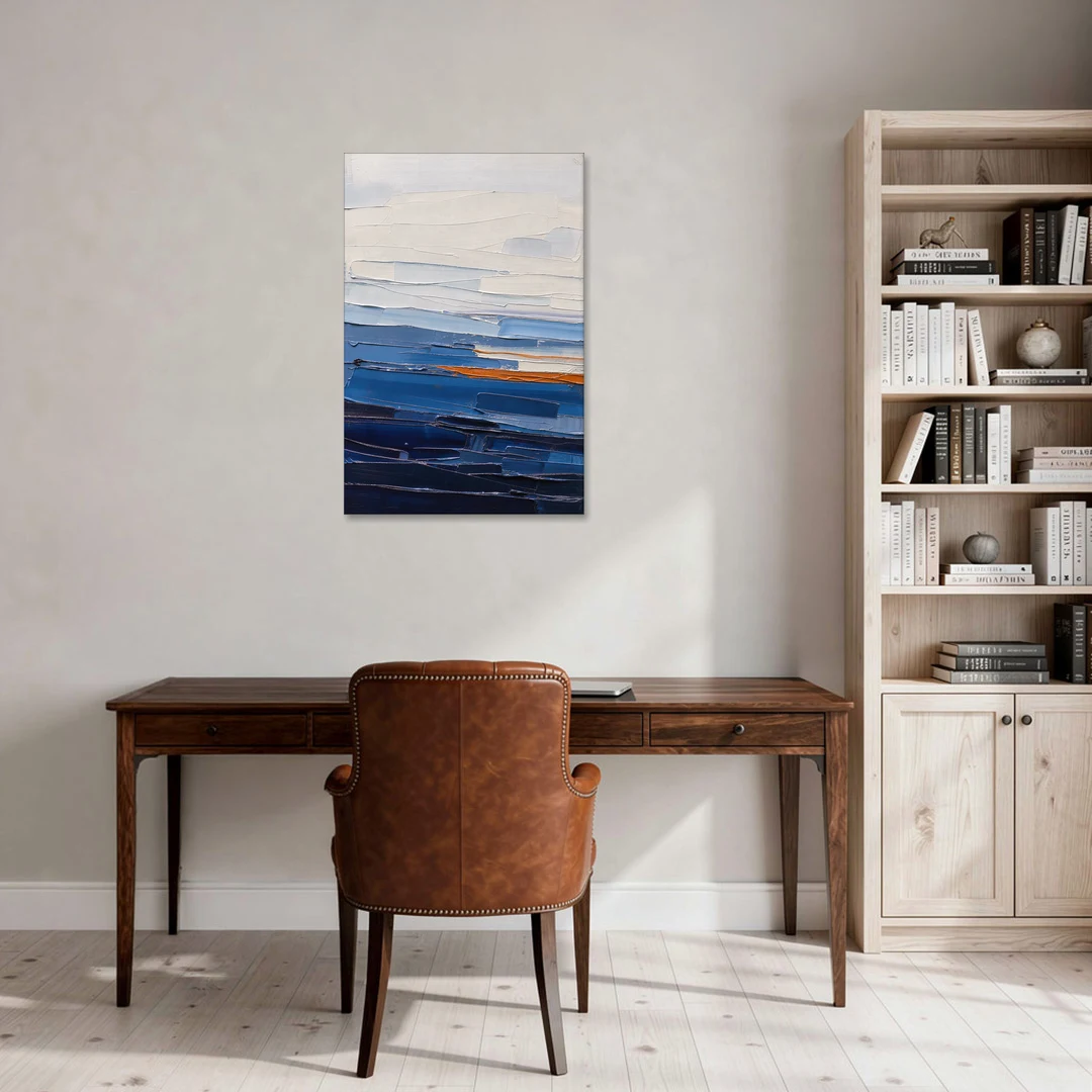 Blue Triptych Wall Art Strata I with Ember Seam - Canvas Wall Art - Office - 24x36