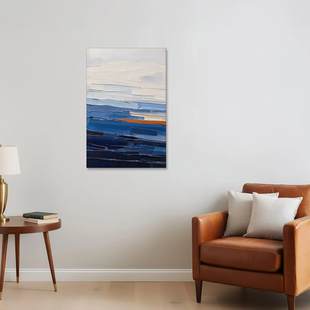 Blue Triptych Wall Art Strata I with Ember Seam - Canvas Wall Art - Sofa - 24x36
