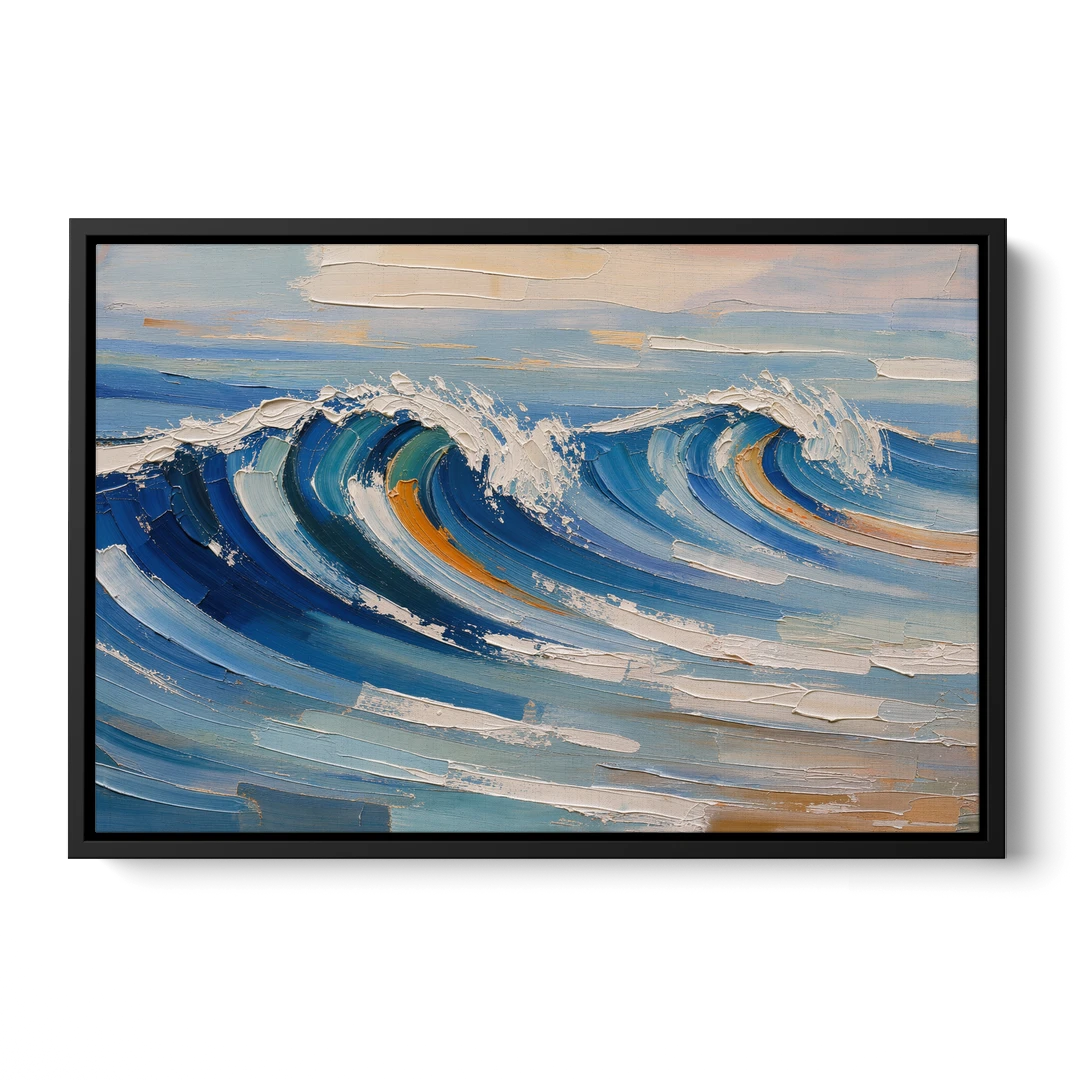 Blue Wall Decor with Cobalt Waves Breaking - Black Framed Canvas Wall Art - Front