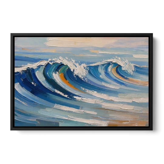 Blue Wall Decor with Cobalt Waves Breaking - Black Framed Canvas Wall Art - Front