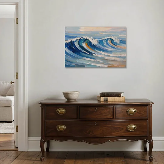 Blue Wall Decor with Cobalt Waves Breaking - Canvas Wall Art - Coffee Table - 36x24