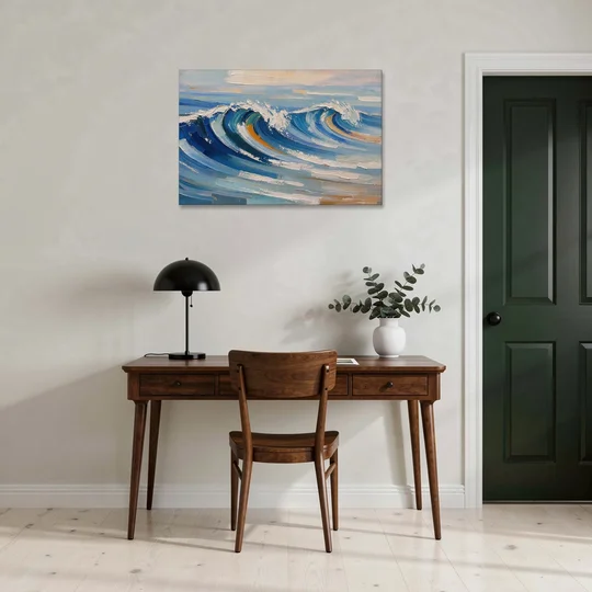 Blue Wall Decor with Cobalt Waves Breaking - Canvas Wall Art - Office - 36x24