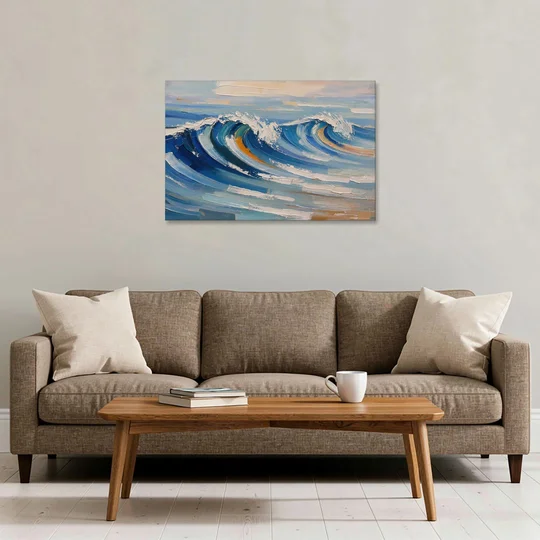 Blue Wall Decor with Cobalt Waves Breaking - Canvas Wall Art - Sofa - 36x24
