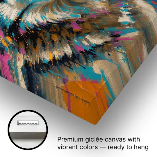 Blue Wolf Art with Magenta Sparks for the Living Room - Canvas Wall Art - Gallery Wrap Corner