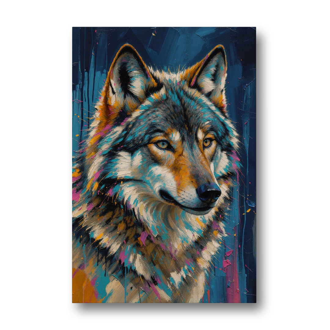 Blue Wolf Art with Magenta Sparks for the Living Room - Canvas Wall Art - Front