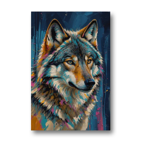 Blue Wolf Art with Magenta Sparks for the Living Room - Canvas Wall Art - Front
