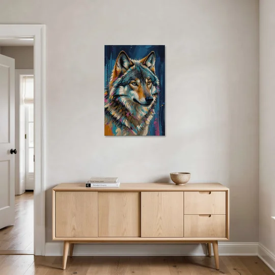 Blue Wolf Art with Magenta Sparks for the Living Room - Canvas Wall Art - Coffee Table - 24x36