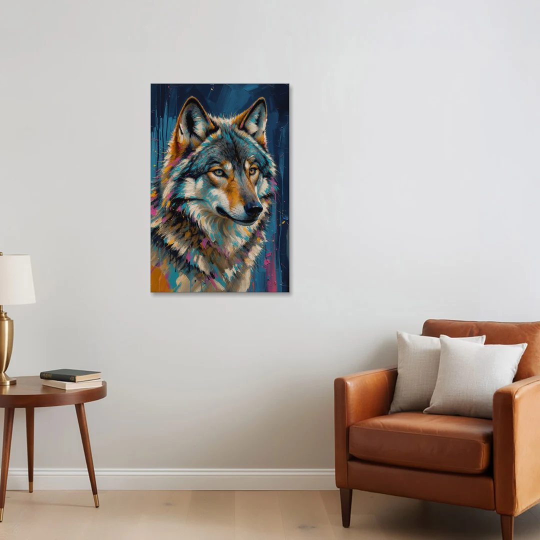 Blue Wolf Art with Magenta Sparks for the Living Room - Canvas Wall Art - Sofa - 24x36