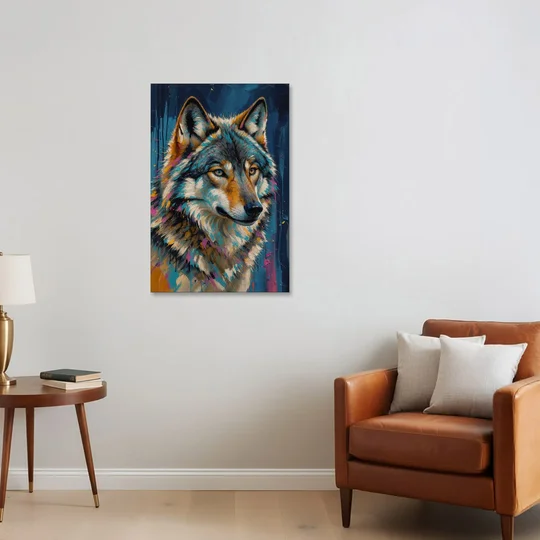 Blue Wolf Art with Magenta Sparks for the Living Room - Canvas Wall Art - Sofa - 24x36