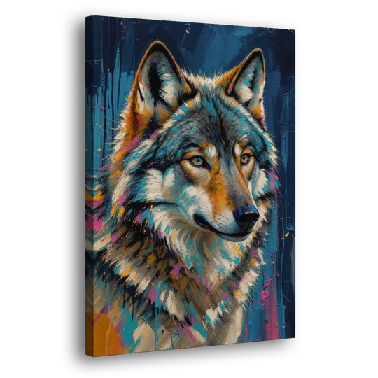 Blue Wolf Art with Magenta Sparks for the Living Room - Canvas Wall Art - Side