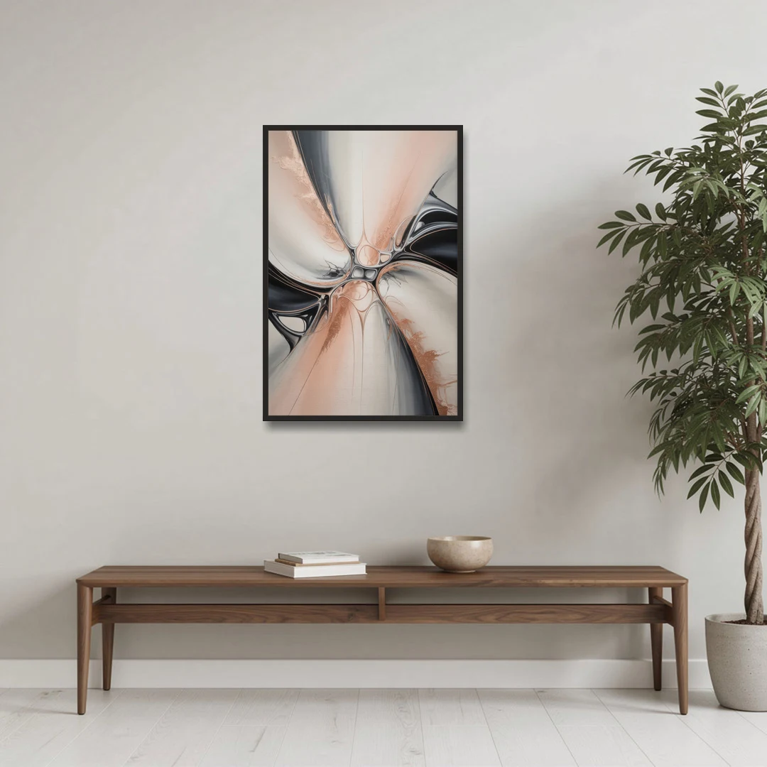 Blush Metallic Symphony Pink and Grey Abstract - Black Framed Canvas Wall Art - Coffee Table - 24x36