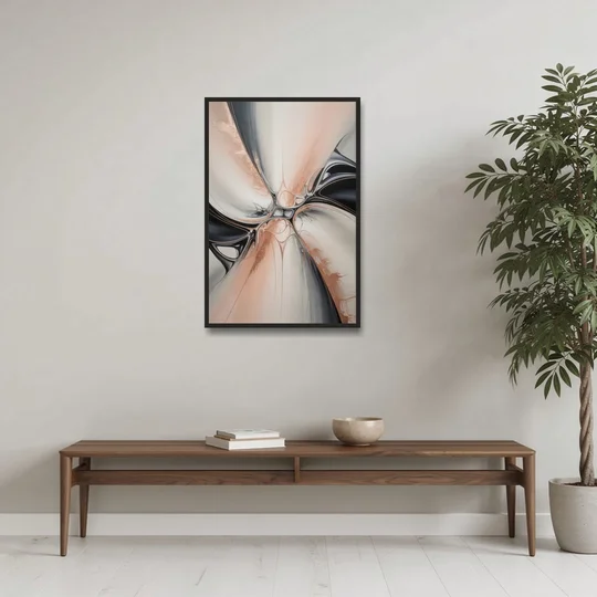 Blush Metallic Symphony Pink and Grey Abstract - Black Framed Canvas Wall Art - Coffee Table - 24x36