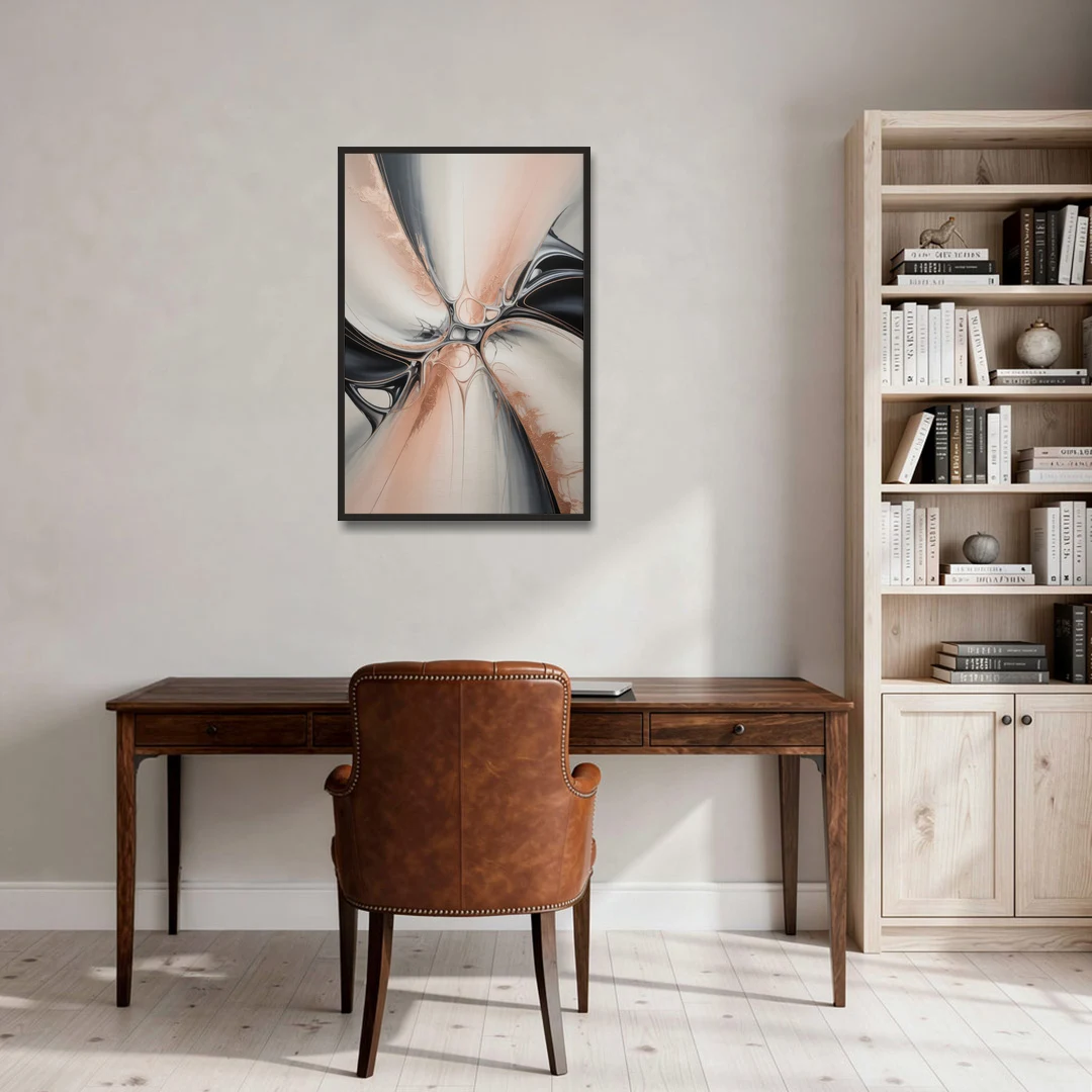 Blush Metallic Symphony Pink and Grey Abstract - Black Framed Canvas Wall Art - Office - 24x36