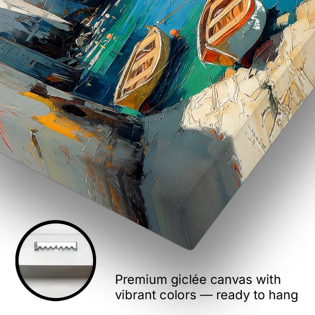 Boats Painting of Polignano a Mare - Canvas Wall Art - Gallery Wrap Corner