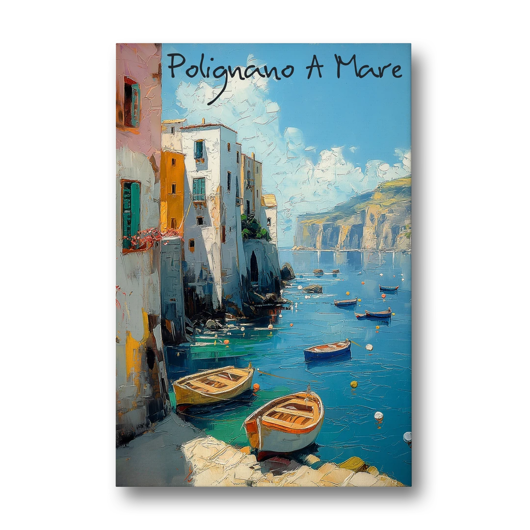 Boats Painting of Polignano a Mare - Canvas Wall Art - Front