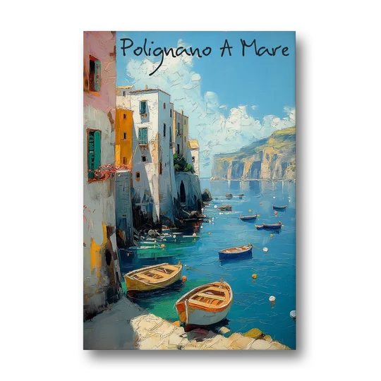 Boats Painting of Polignano a Mare - Canvas Wall Art - Front
