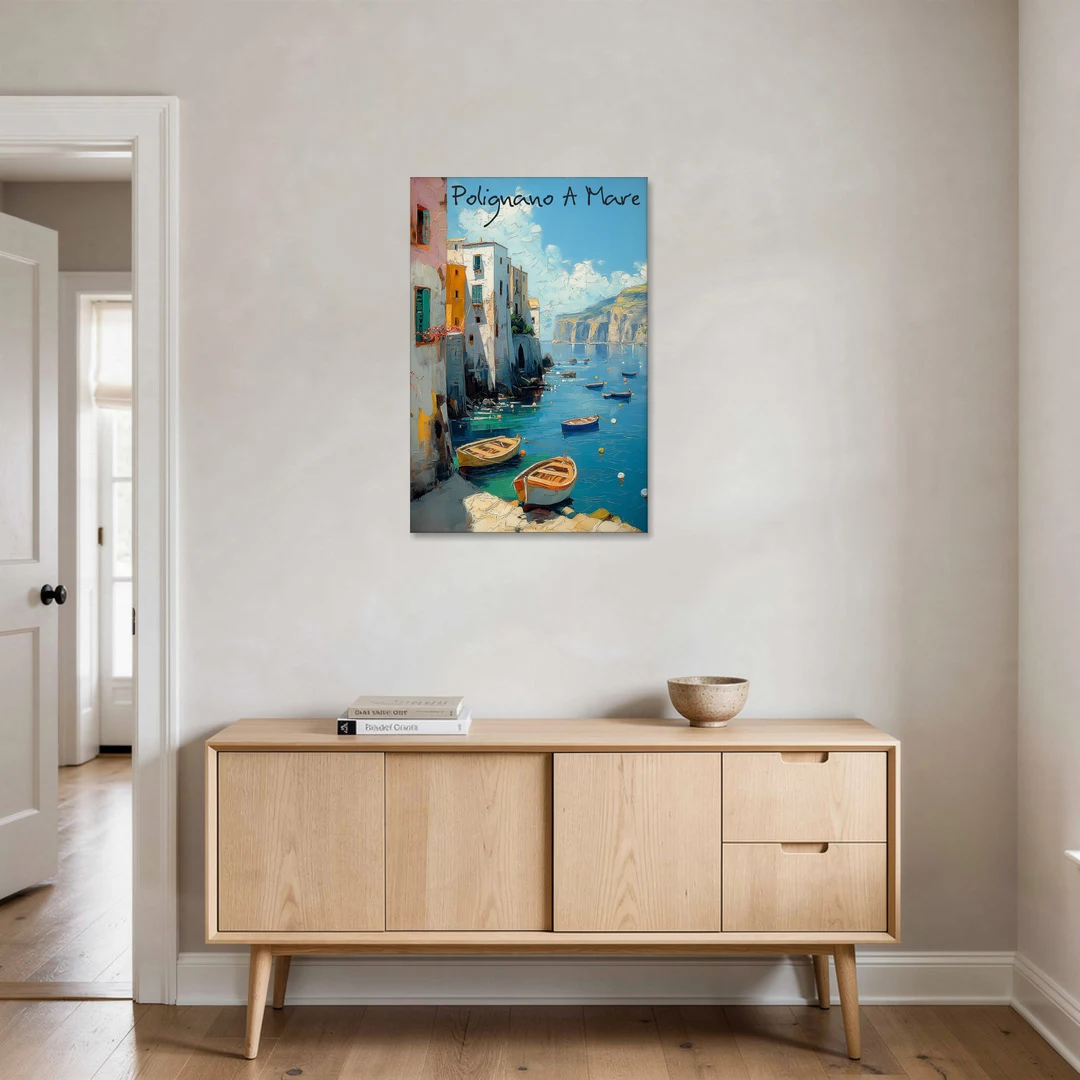 Boats Painting of Polignano a Mare - Canvas Wall Art - Coffee Table - 24x36