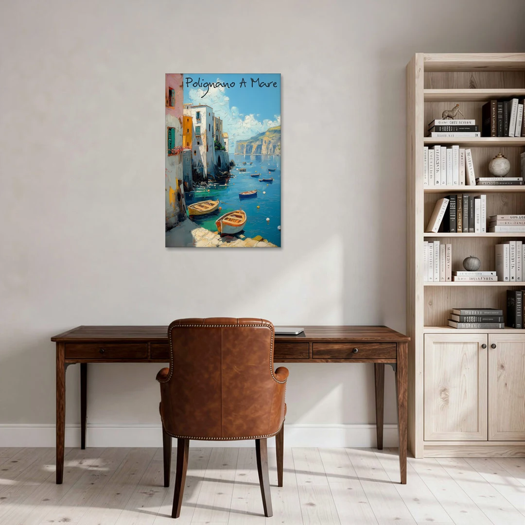 Boats Painting of Polignano a Mare - Canvas Wall Art - Office - 24x36