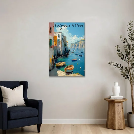 Boats Painting of Polignano a Mare - Canvas Wall Art - Sofa - 24x36