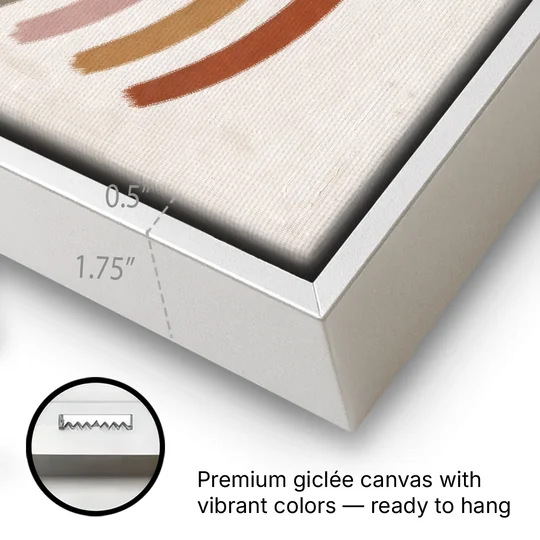 Boho Abstract Art with Clay Sun and Ripples - White Framed Canvas Wall Art - Gallery Wrap Corner