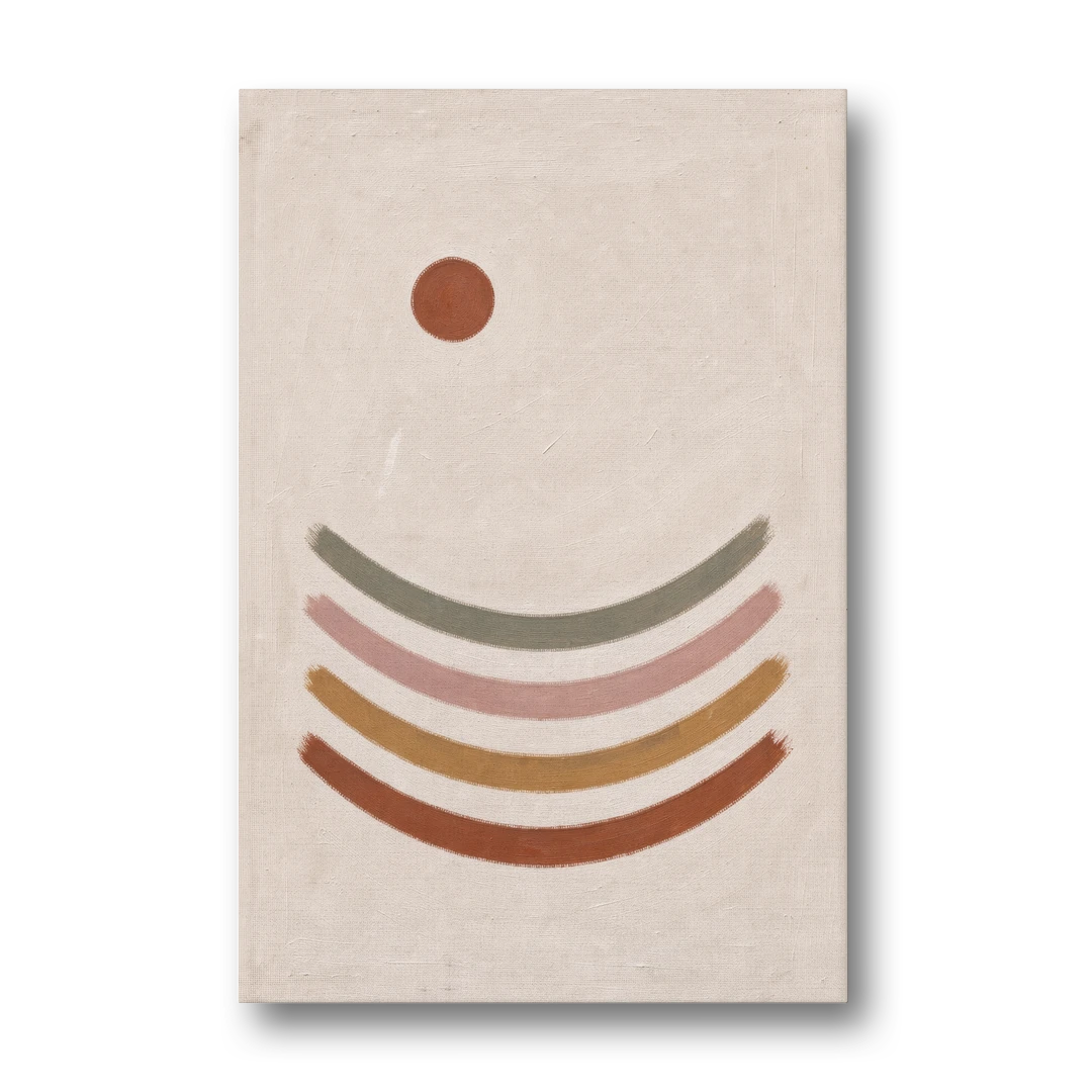 Boho Abstract Art with Clay Sun and Ripples - Canvas Wall Art - Front