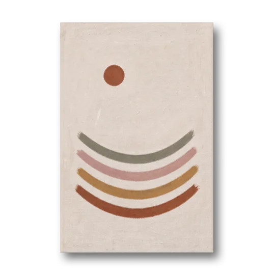 Boho Abstract Art with Clay Sun and Ripples - Canvas Wall Art - Front