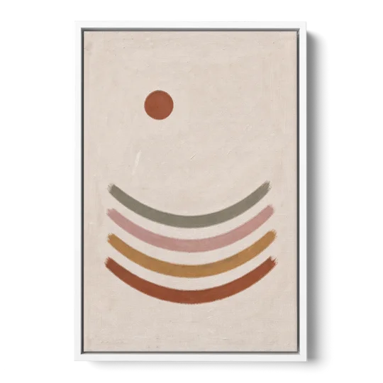 Boho Abstract Art with Clay Sun and Ripples - White Framed Canvas Wall Art - Front