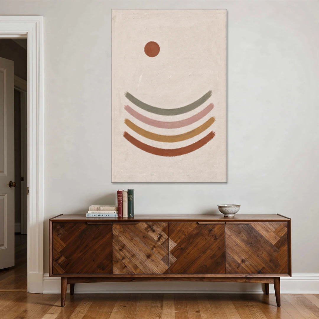 Boho Abstract Art with Clay Sun and Ripples - Canvas Wall Art - Coffee Table - 40x60