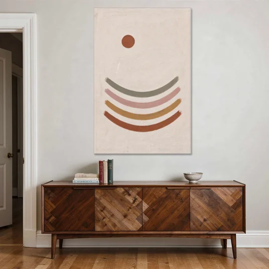Boho Abstract Art with Clay Sun and Ripples - Canvas Wall Art - Coffee Table - 40x60