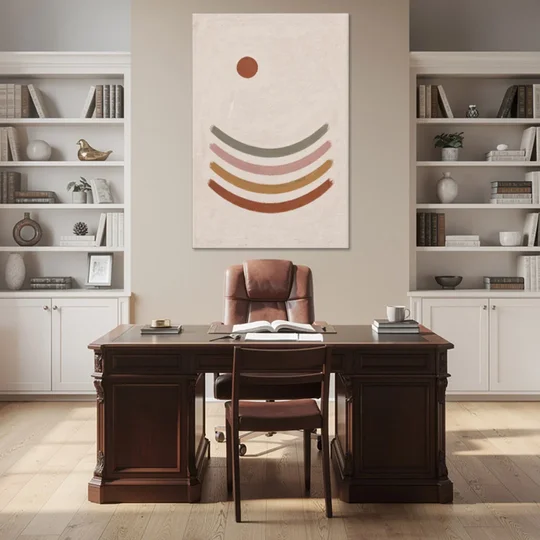 Boho Abstract Art with Clay Sun and Ripples - Canvas Wall Art - Office - 40x60