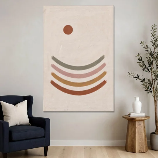 Boho Abstract Art with Clay Sun and Ripples - Canvas Wall Art - Sofa - 40x60
