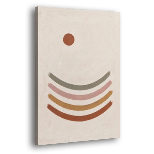 Boho Abstract Art with Clay Sun and Ripples - Canvas Wall Art - Side