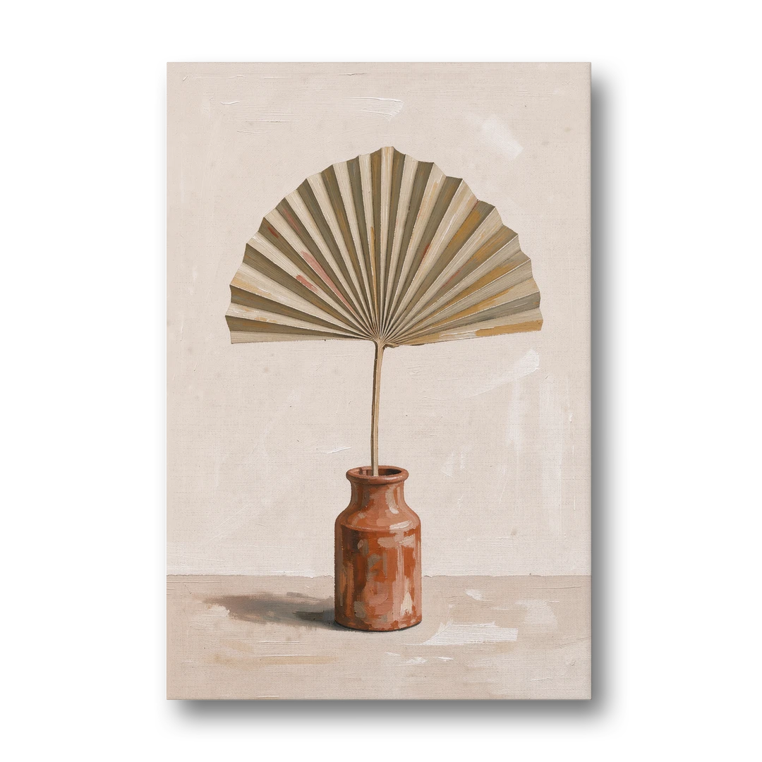 Boho Art Prints Fan Palm in a Clay Bottle - Canvas Wall Art - Front