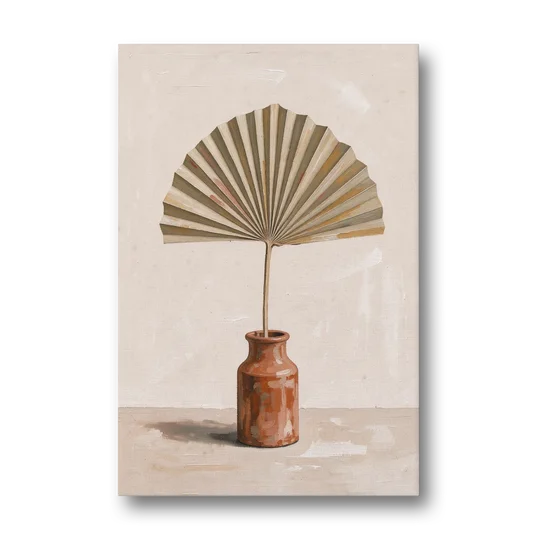 Boho Art Prints Fan Palm in a Clay Bottle - Canvas Wall Art - Front