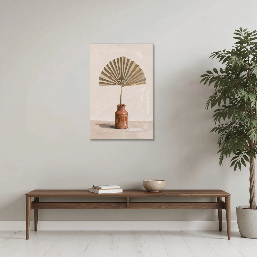 Boho Art Prints Fan Palm in a Clay Bottle - Canvas Wall Art - Coffee Table - 24x36