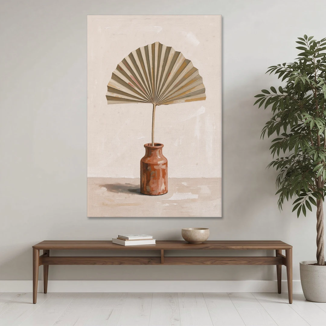 Boho Art Prints Fan Palm in a Clay Bottle - Canvas Wall Art - Coffee Table - 40x60