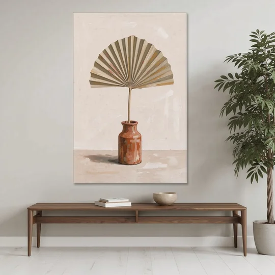 Boho Art Prints Fan Palm in a Clay Bottle - Canvas Wall Art - Coffee Table - 40x60