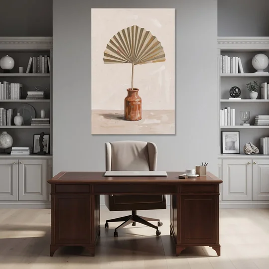 Boho Art Prints Fan Palm in a Clay Bottle - Canvas Wall Art - Office - 40x60