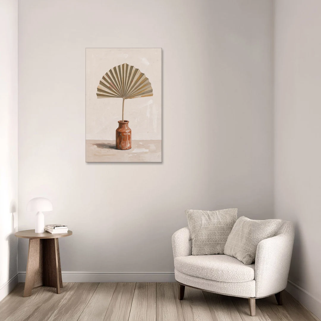 Boho Art Prints Fan Palm in a Clay Bottle - Canvas Wall Art - Sofa - 24x36