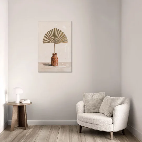 Boho Art Prints Fan Palm in a Clay Bottle - Canvas Wall Art - Sofa - 24x36
