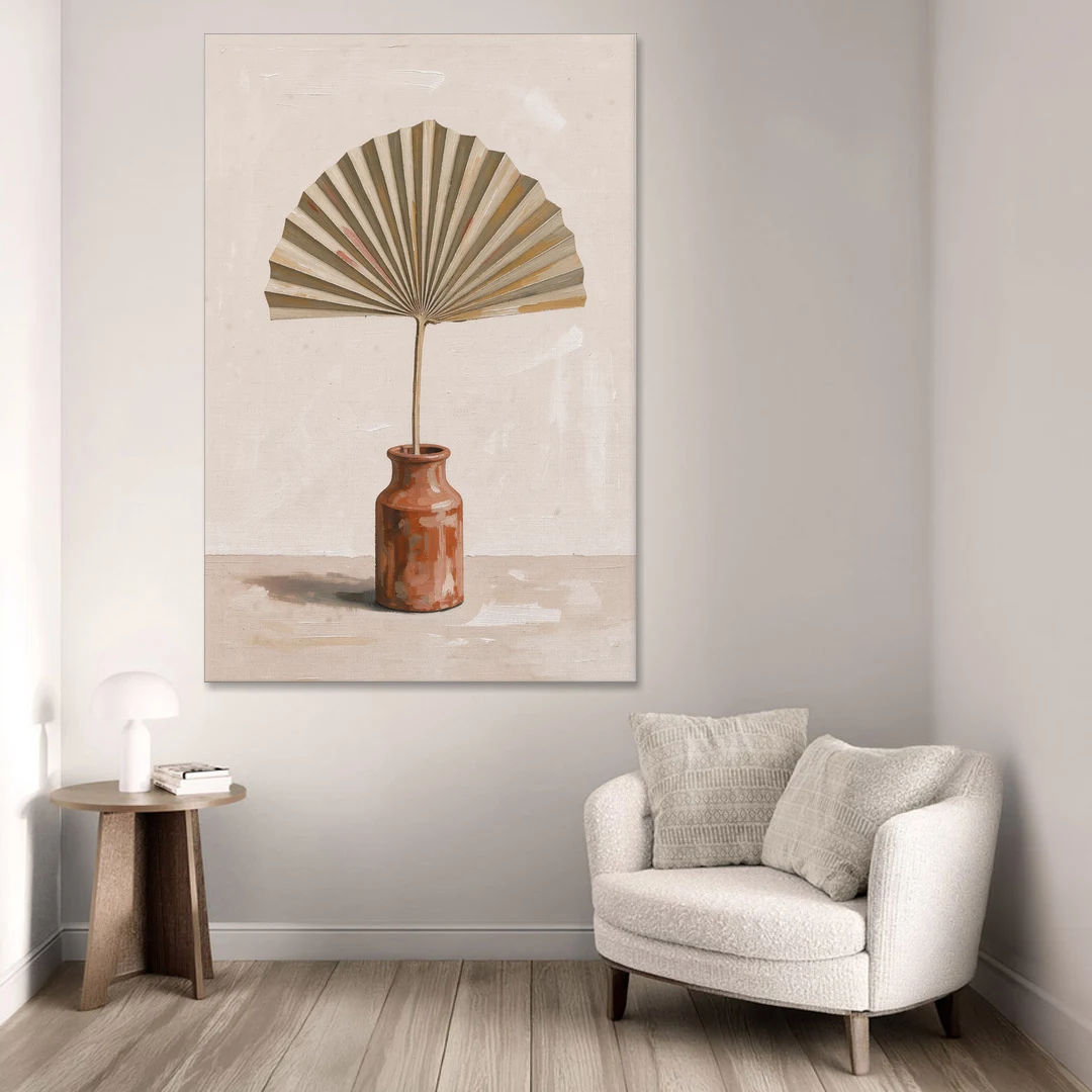 Boho Art Prints Fan Palm in a Clay Bottle - Canvas Wall Art - Sofa - 40x60