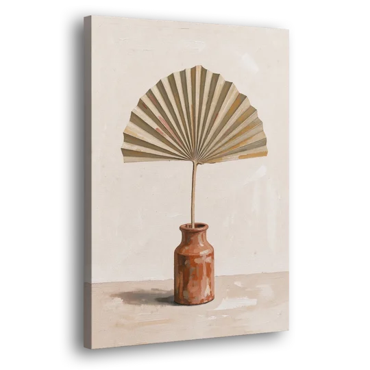 Boho Art Prints Fan Palm in a Clay Bottle - Canvas Wall Art - Side