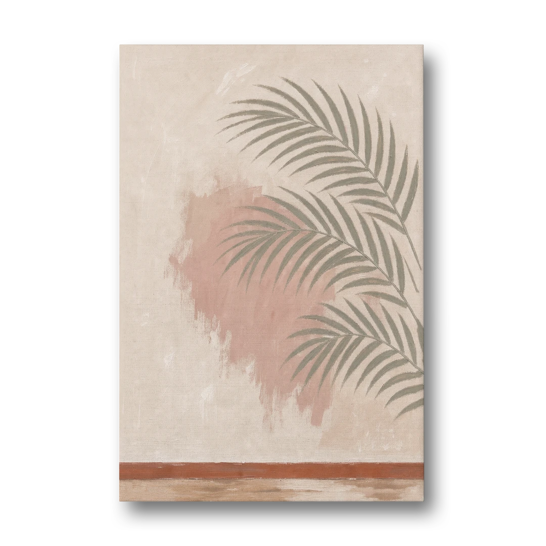 Boho Bathroom Wall Art with Palm Leaf Shadow - Canvas Wall Art - Front