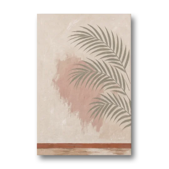 Boho Bathroom Wall Art with Palm Leaf Shadow - Canvas Wall Art - Front