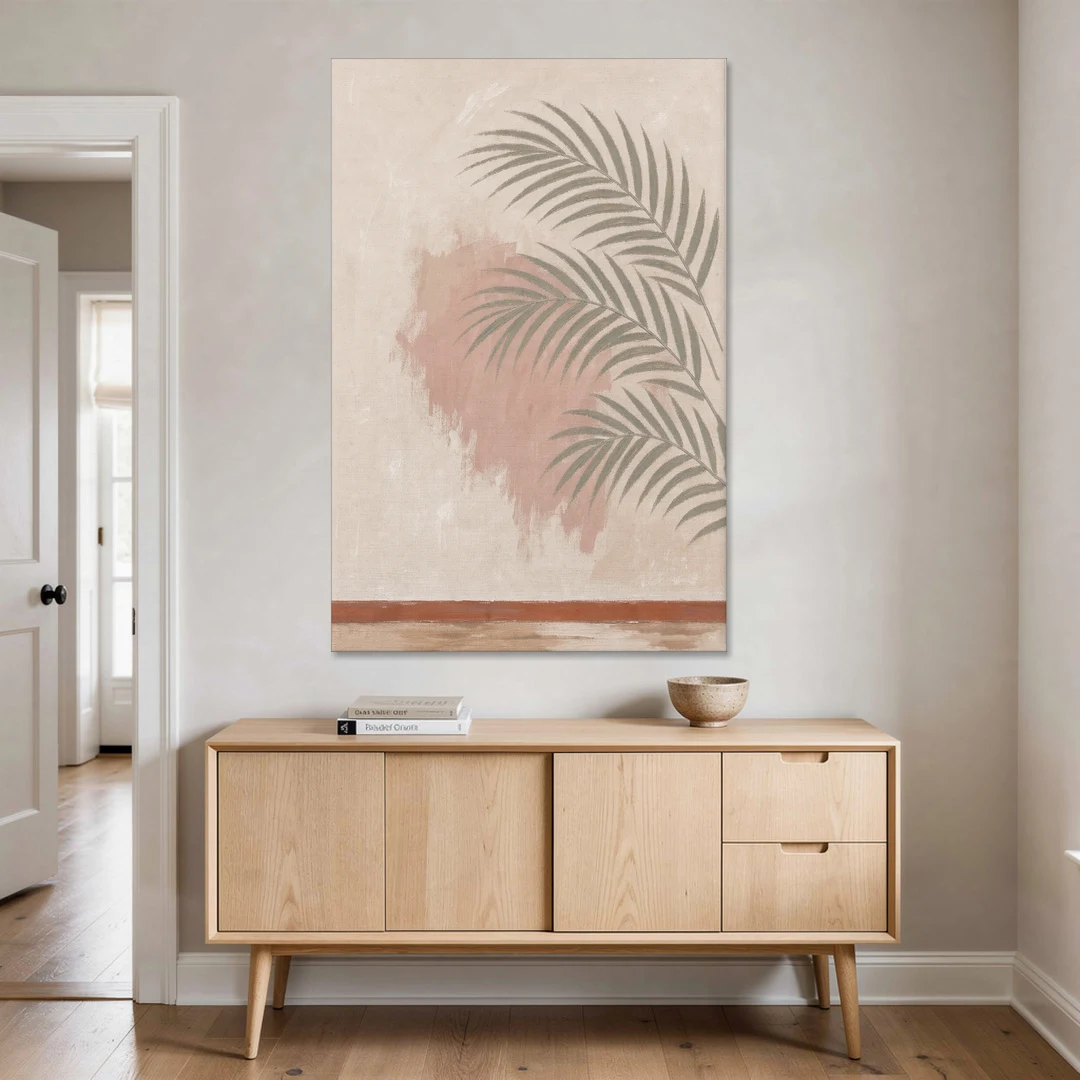 Boho Bathroom Wall Art with Palm Leaf Shadow - Canvas Wall Art - Coffee Table - 40x60