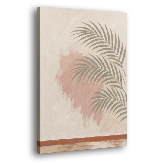 Boho Bathroom Wall Art with Palm Leaf Shadow - Canvas Wall Art - Side