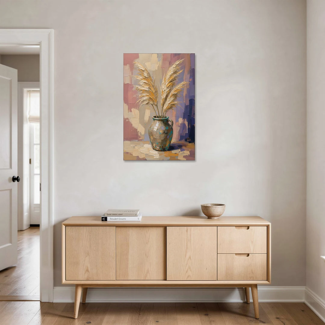 Boho Botanical Pampas Plumes in a Stoneware Jug - Canvas Wall Art - Coffee Table - 24x36