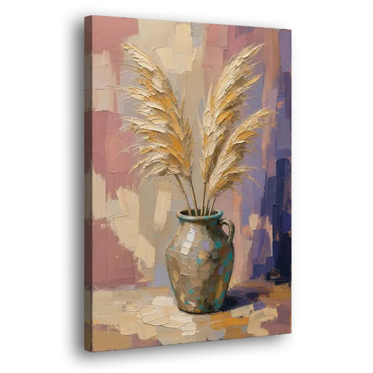 Boho Botanical Pampas Plumes in a Stoneware Jug - Canvas Wall Art - Side