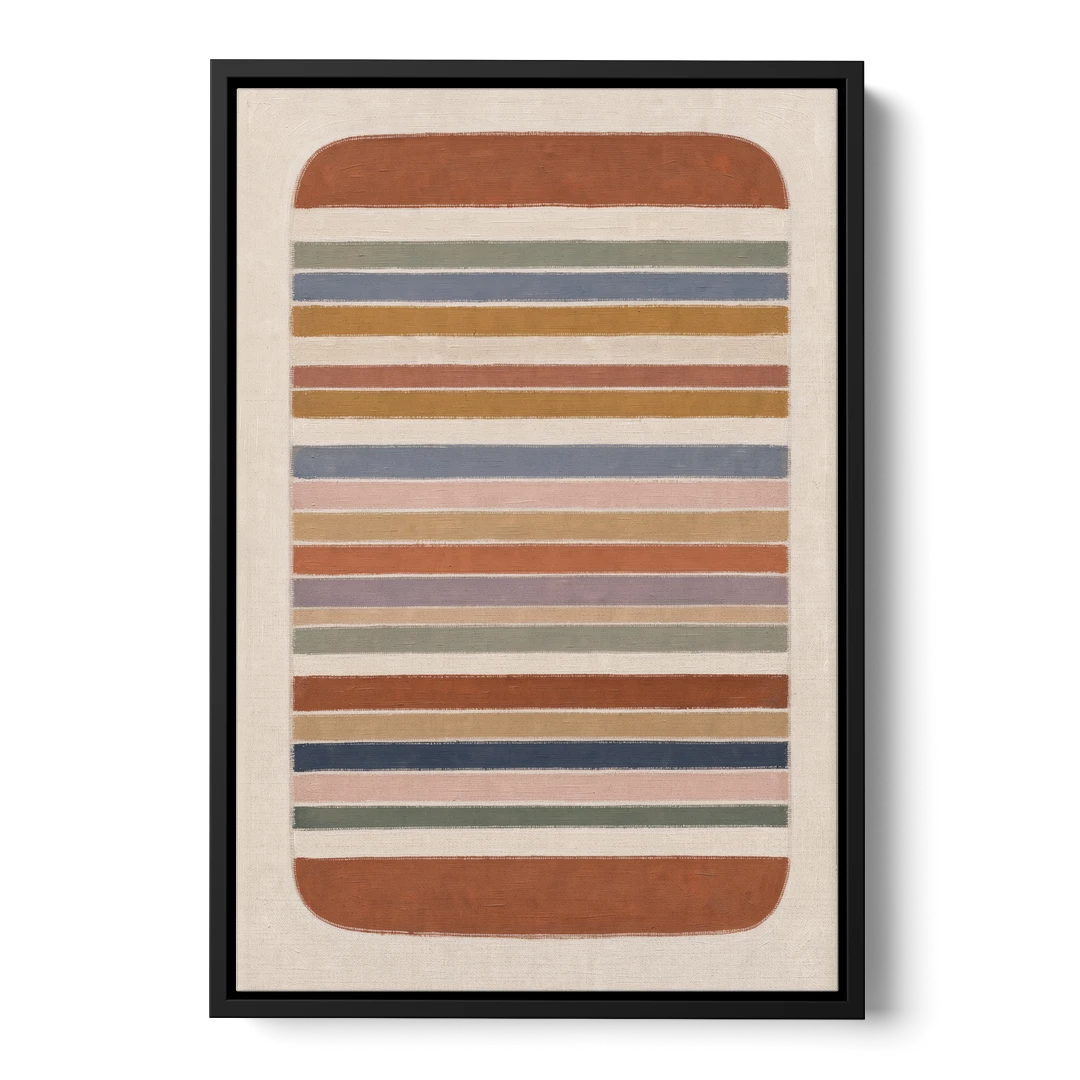Boho Canvas Prints of Woven Blanket Stripes - Black Framed Canvas Wall Art - Front